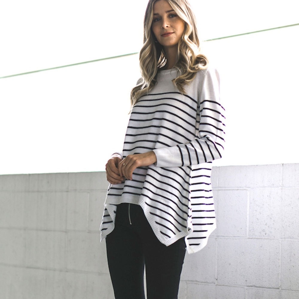 White Hanky Hem Stripe Sweater